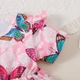 thumbnail image 3 of PatPat Toddler Girl Clothes 2pcs Butterfly Print Ruffled Top and Ripped Denim Shorts Outfit Sets, Pink, 5-6 Years, 3 of 6