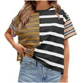 thumbnail image 3 of Axiiglly Striped Shirt for Women Casual Crew Neck Tee Shirt Color Block Loose Summer T-Shirts Short Sleeve Fashion Going Out Tops, 3 of 9