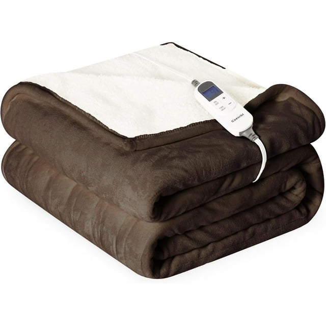 Heat Blanket \uDx\uD Throw Soft Flannel & Sherpa Reversible Electric Blanket with Heat Settings Timer Setting and Hours Auto-Shut Off