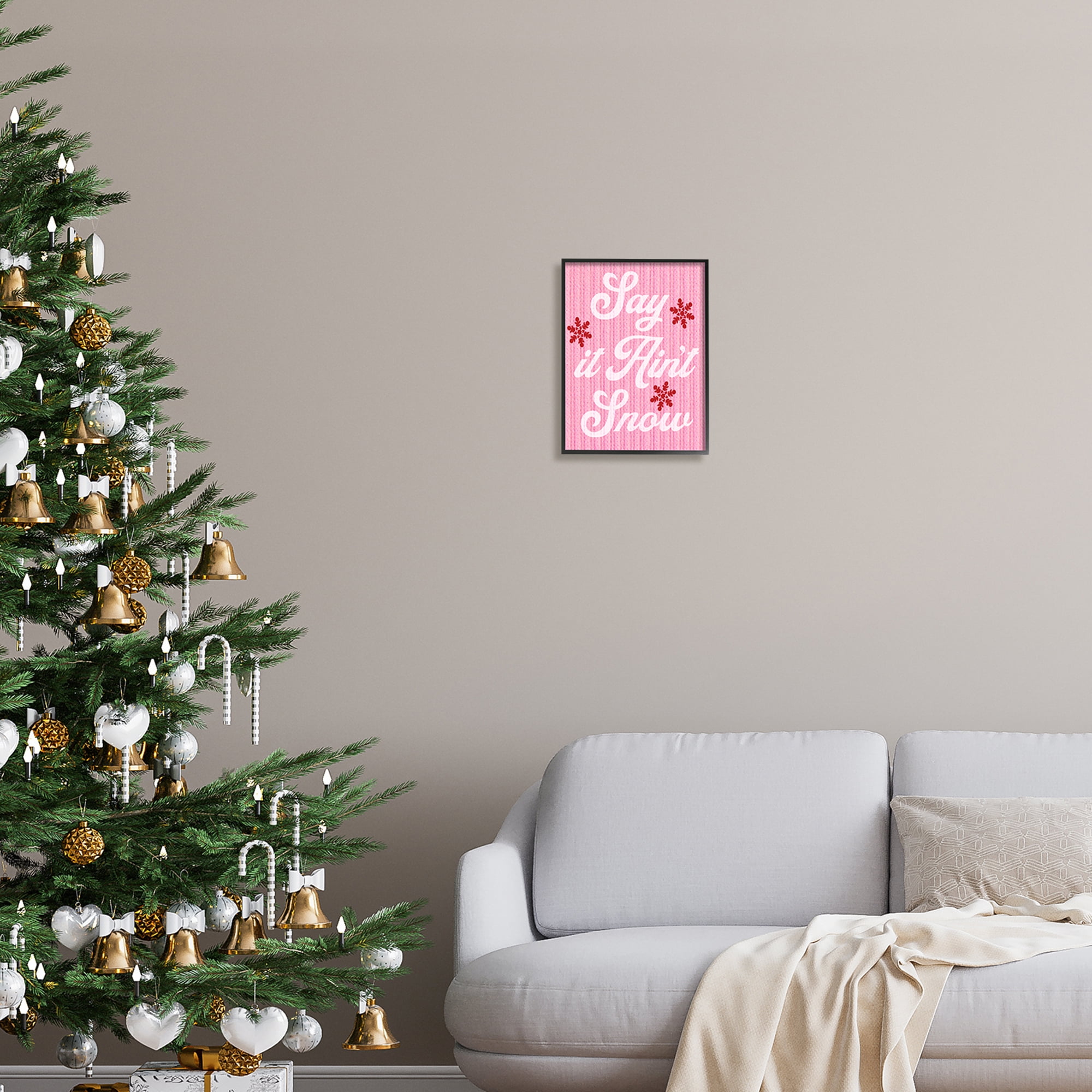 Stupell Industries Pink Say It Ain't Snow Holiday Painting Black Framed Art Print Wall Art, 11 x 14