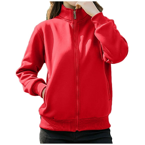 Gosuguu Clearance Women's Hooded Sweatshirts Coat Long Sleeve Standing Neck Baseball Coat Zipper Double Pocket Hatless Hooded Sweatshirts Clearance Sales Today Deals Prime