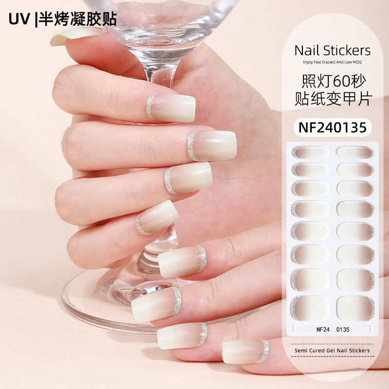 French Gel Nail Stickers, Hot Stamping, Onion Powder, Heat Lamp Hardening, Semi-Cured Nail Stickers - Nf240135