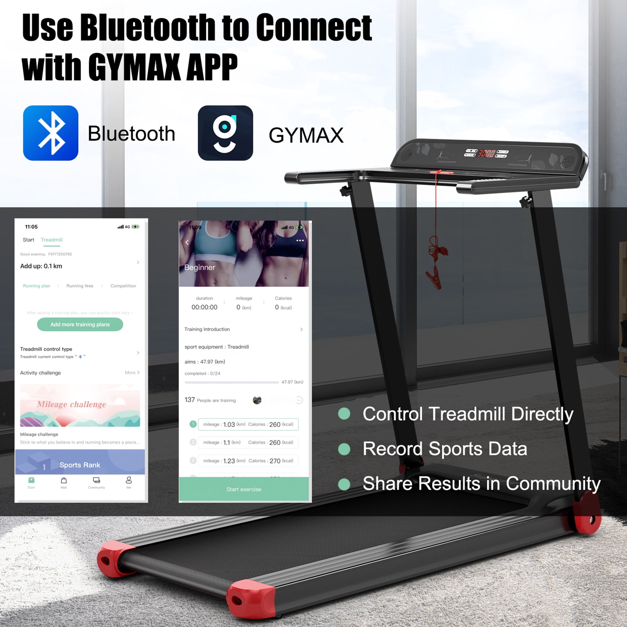 Gymax Electric Folding Treadmill Portable Cardio Running Machine w/ APP Control Red