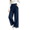 thumbnail image 2 of Women High Waist Paper Bag Waist Corduroy Wide Leg Trousers Elegant Ruffle Trim Straight-Leg Pants Vertical Rib Casual Pants Fall Outfits, 2 of 9