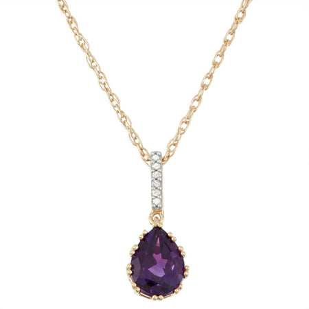 Amethyst and Diamond Accent 18kt Yellow Gold over Sterling Silver Drop Pendant, 18