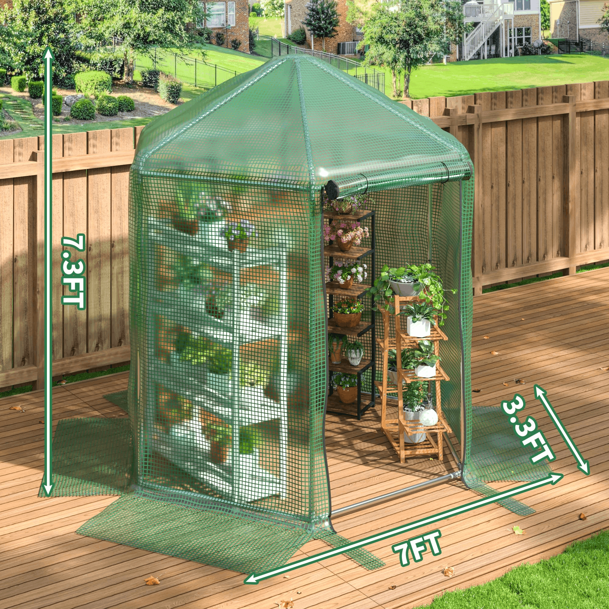 Polar Aurora 7x7x7.3 ft Walk-in Greenhouse,With Heavy-Duty Metal Frame and 180g Double Layer PE Cover, Indoor and Outdoor Green house Kit for Garden/Patio/Backyard