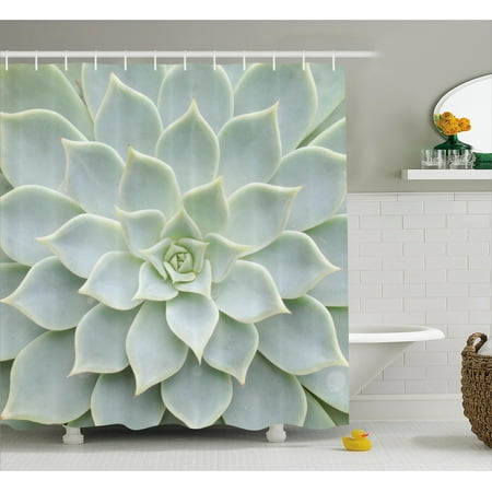 Up Shower Curtain Cactus Shower Curtain, Cactus Plant Flower Close Up View Photo Image Desert Mexican Hot Natural Plant Artwork, Fabric Bathroom Set with Hooks, Green, by Ambesonne ()