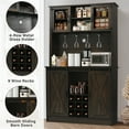 thumbnail image 4 of DreamCurship 72" Kitchen Pantry Cabinet with 4 Doors, Freestanding Cupboard Storage Buffet Hutch with Microwave Stand, Coffee Bar Cabinet with 9 Racks & 4 Row Metal Hooks, Dark Oak, 4 of 7