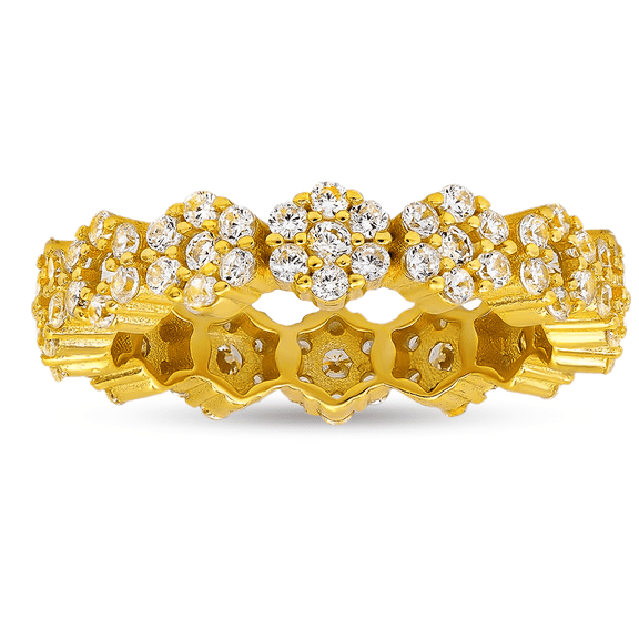 14k Gold Over Silver Floral Cubic Zirconia CZ Eternity Band Ring