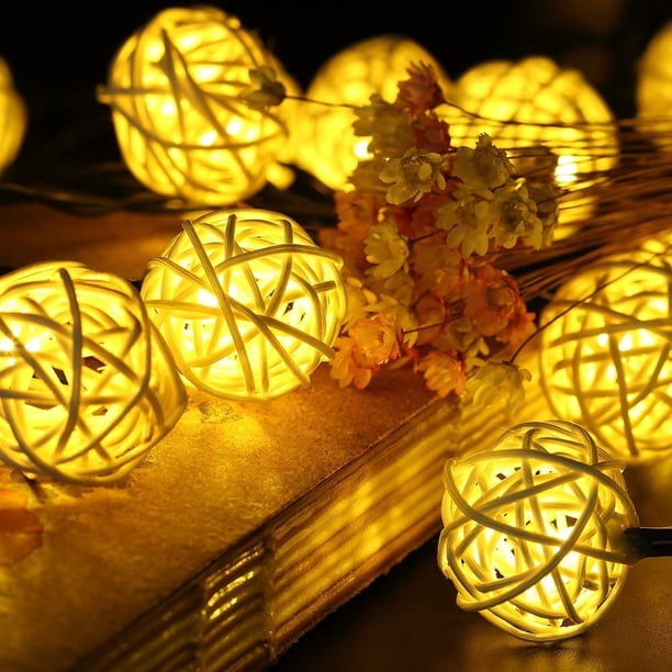 Luces de hadas de ratán blanco cálido solar, 20 LEDS 5M 8Modes luces de hadas al aire libre linternas solares luces de Navidad impermeables para jardines casas al aire libre (blanco cálido) Xemadio ZH-497