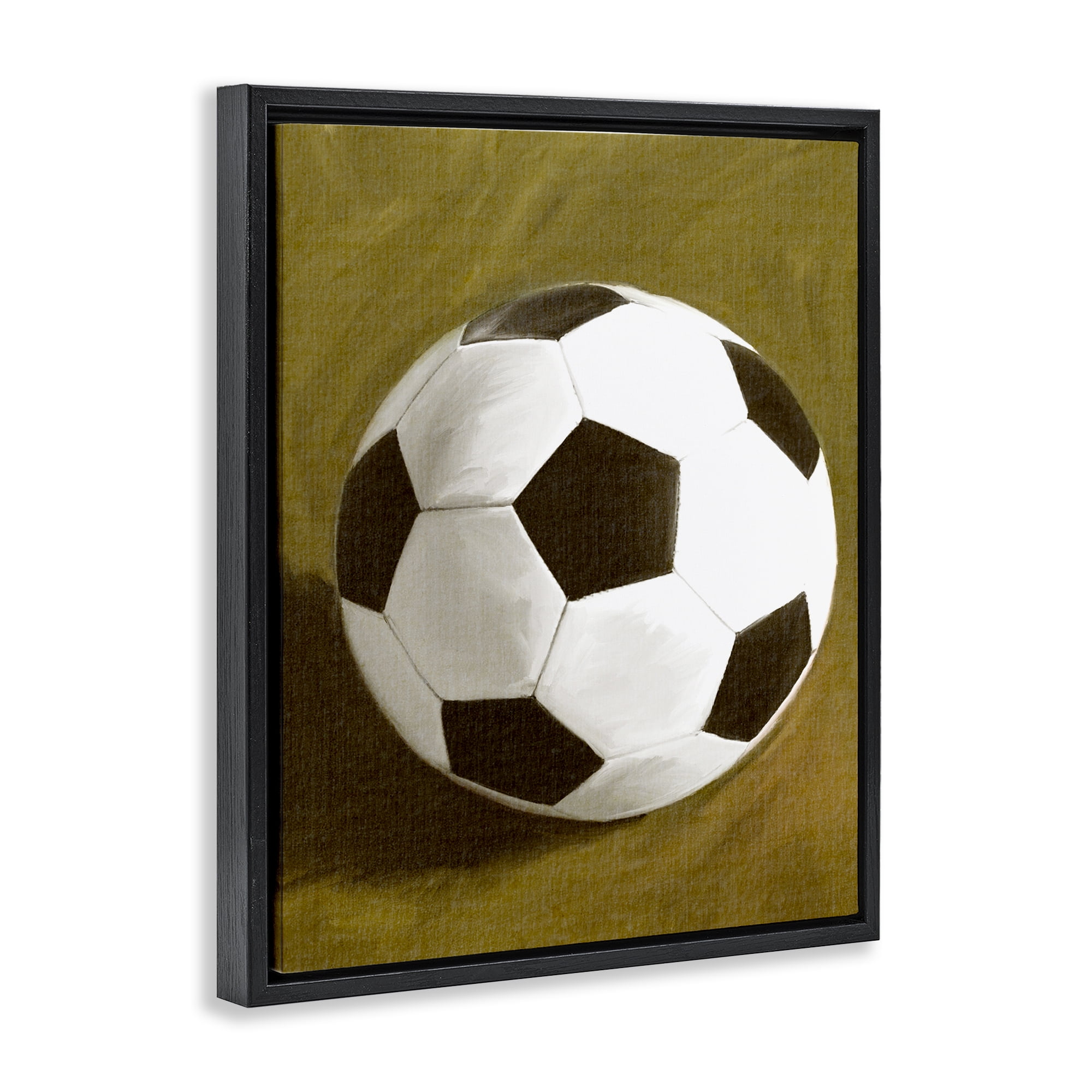 Stupell Industries Traditional Soccer Ball Sports Painting Black Floater Framed Canvas Art Print Wall Art, 17 x 21