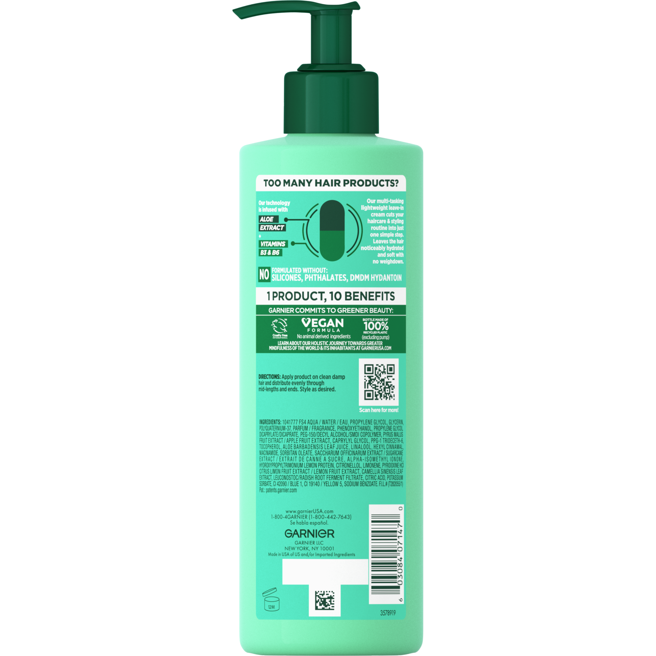 Garnier Fructis Pure Clean 10-in-1 Care and Styling Leave In Cream, 12 fl oz - image 2 of 9