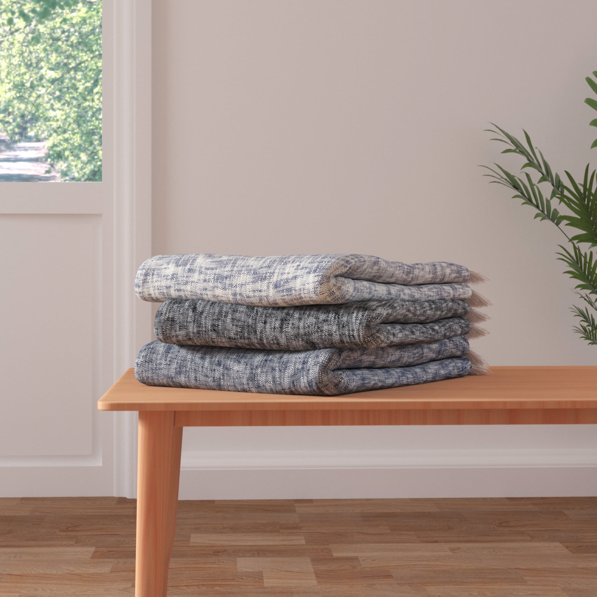 Ox Bay Black/Ivory Distressed Cotton Adult Throw Blanket, 50" x 60"