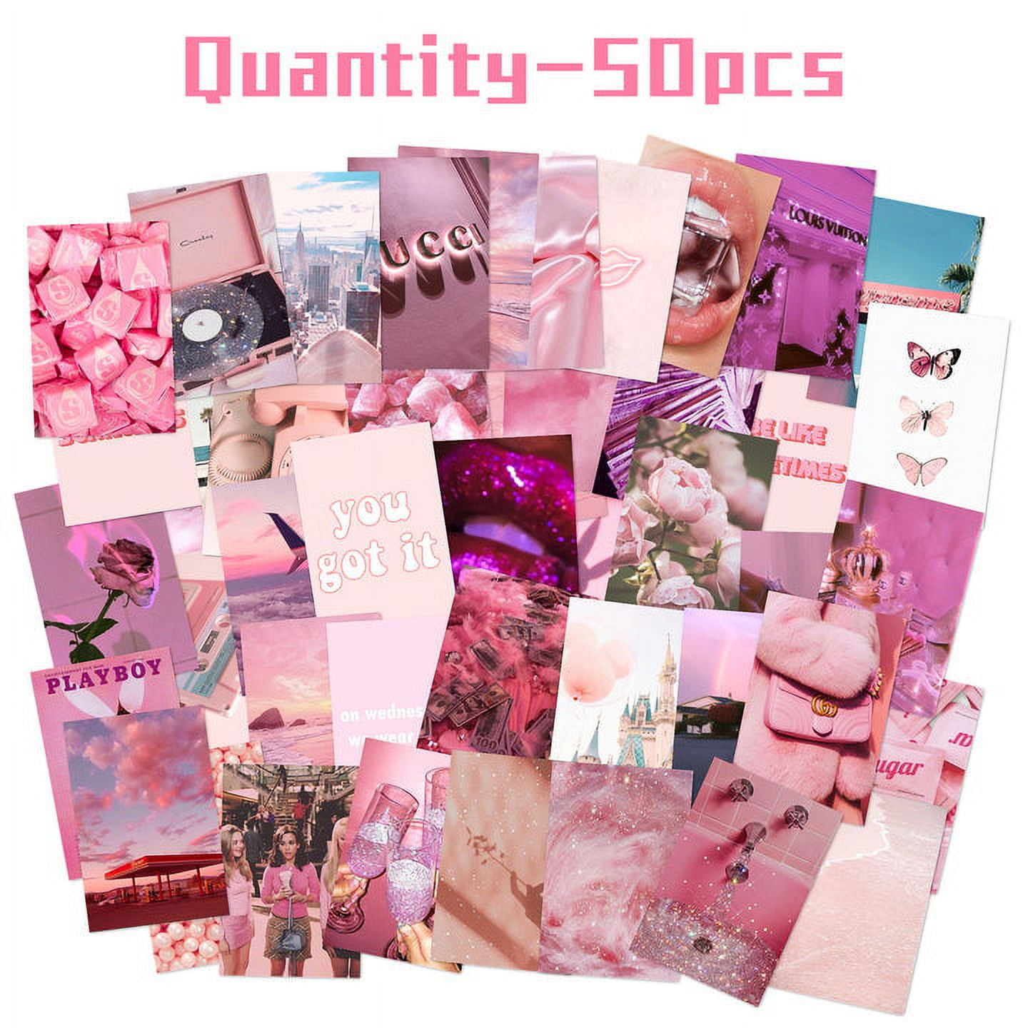50PCS Pink Aesthetic Wallpapers, Rosy Collage Print Kit, Wall Art