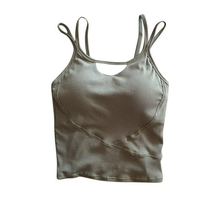 Fouhkni Womens Crop Tank Tops with Built in Bra Backless Solid Camis Tops Cute Summer Sleeveless T Shirts