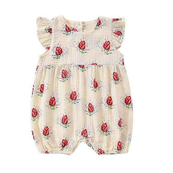 Odeerbi Infant Boys Girls Summer Sleeveles Romper Jumpsuit Cotton Baby Clothes Child's Baby Botton Short Sleeve Round Neck Cute Solid Color Shorts Bodysuits Red