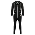 thumbnail image 3 of Men's -Lined Hooded Zip-Up Jumpsuit, Casual Spliced Print One-Piece Sweatsuit for Autumn Winter, Solid Color, 3 of 7