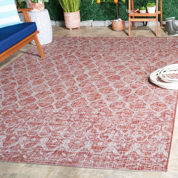 SAFAVIEH Courtyard Anson Geometric Indoor/Outdoor Area Rug, Rust/Grey, 5'3" x 7'7"