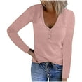thumbnail image 1 of Women's V-Neck Long Sleeve Buttoned Top Shirts, 1 of 6