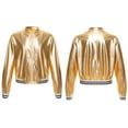 thumbnail image 6 of YUUMIN Kids Girls Shiny Baseball Jacket Long Sleeve Sparkle Metallic Zipper Bomber Jacket Coat Gold 16, 6 of 8