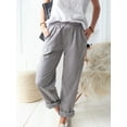 thumbnail image 6 of Women's High Waisted Casual Pants Cotton Linen Straight Pant Elastic Waist Loose Comfy Trousers with Pockets, 6 of 7
