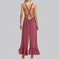 thumbnail image 4 of Lenpel Jumpsuits for Women Casual Loose Sleeveless Ruffle Wide Leg Rompers Trendy Overalls with Pockets, 4 of 7