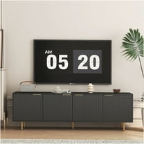 JERFIT 68 inch Modern Fluted TV Stand Console with Doors & Gold Legs, Black Media Entertainment Center for Living Room, Storage Cabinet for TVs Up to 65"