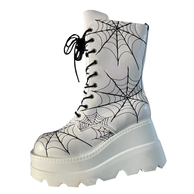 Bottes d'Hiver pour Femmes Bottes d'Hiver Décontractées Gothiques à Bout Rond pour Femmes avec Talon Incliné et Semelles Épaisses Bottes d'Hiver pour Femmes