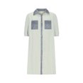 thumbnail image 3 of Camisas de Cuello en V de Manga Corta para Mujeres Vestido de Túnica de Rayas con Botón de Verano con Bolsillos, 95% Poliéster 5% Spandex para Diario Y Fiesta, 3 of 8