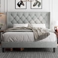 thumbnail image 1 of iPormis Queen Size Bed Frame with Diamond Button Tufted Wingback Headboard, Upholstered Platform Bed Frame with Strong Wood Slat Support, No Box Spring Needed, Light Grey, 1 of 8
