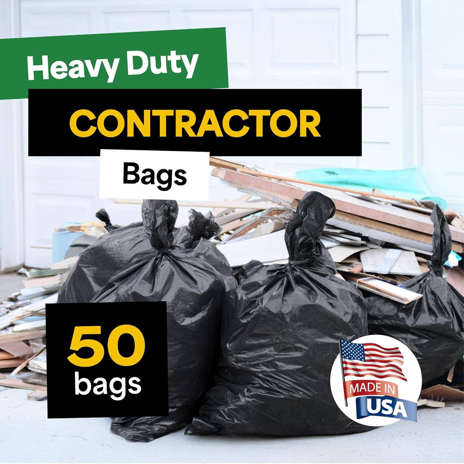 EconoHome 55-60 Gallon Contractor Garbage Bags - 3 Mil Extra Thick Heavy Duty Trash Bags for Construction, Lawn & Yard Cleanup, Demo & Commercial Use - Made in USA - Extra Large, 38x53" - 50-Count