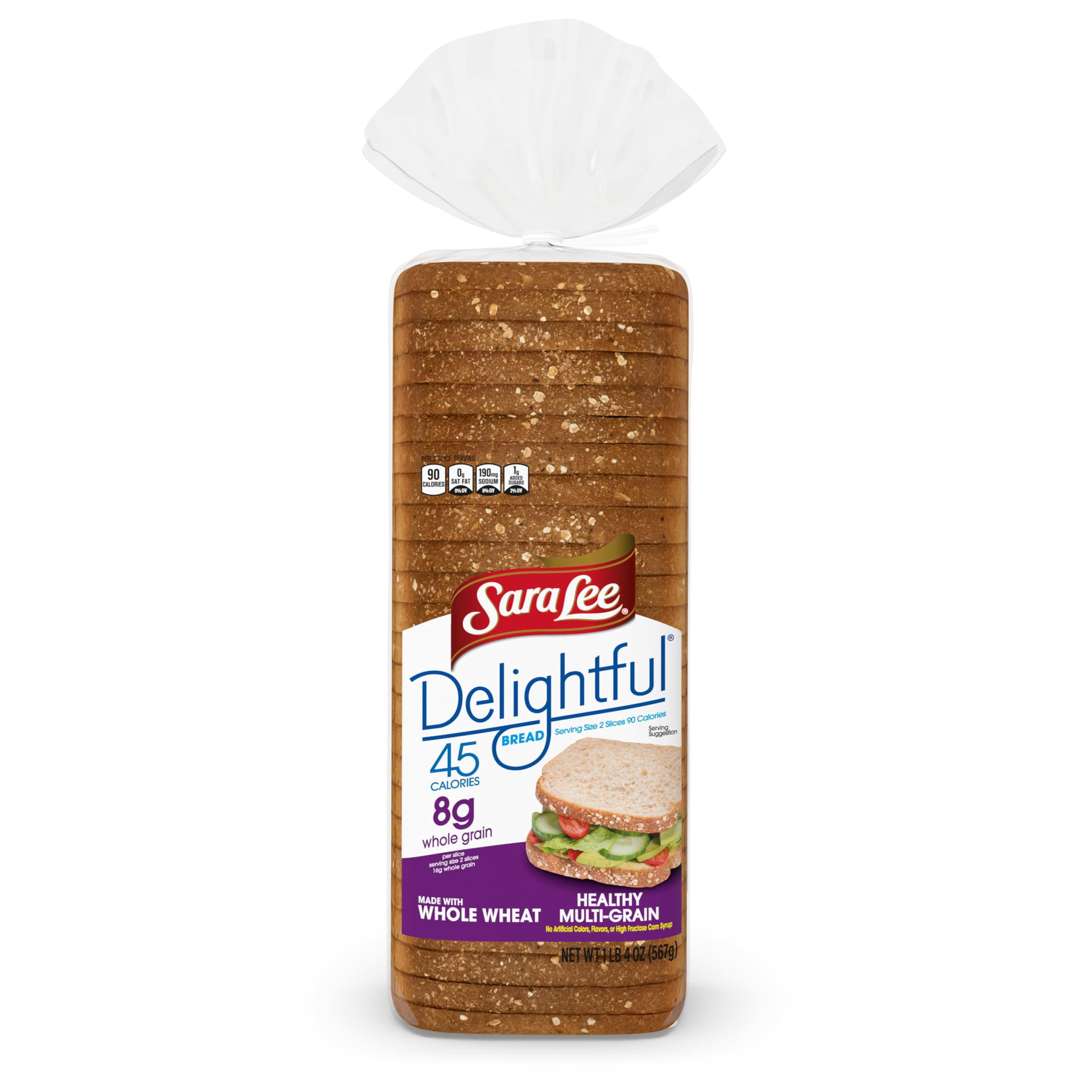 Sara Lee Delightful Multi-Grain Bread, 20 oz, 45 Calories Multigrain Bread, Bag