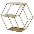 thumbnail image 1 of Estantería hexagonal creativa de estilo nórdico, de hierro forjado, de doble capa, para pared, para dormitorio, sala de estar, con acabado decorativo, sin clavos (dorada)., 1 of 5