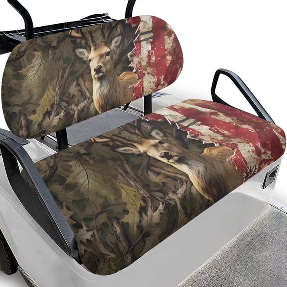 Pzuqiu Deer Flag Golfcart Seat Cover Breathable, for Outdoor Golf Car Seat, Golf Cart Seat Covers, Compatible with Club Cart Ezgo Golf Cart
