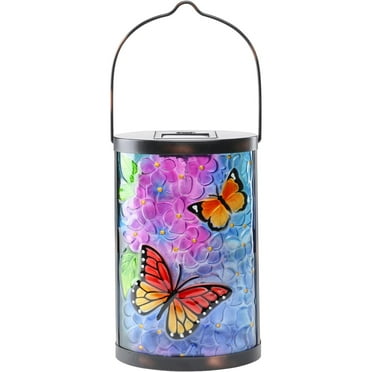 9.45" Height Hanging Solar Lantern Outdoor Waterproof Butterflies And Flowers Led Solar Lights ，Solar Tabletop Lamp For Outdoor Patio Garden Yard Decor