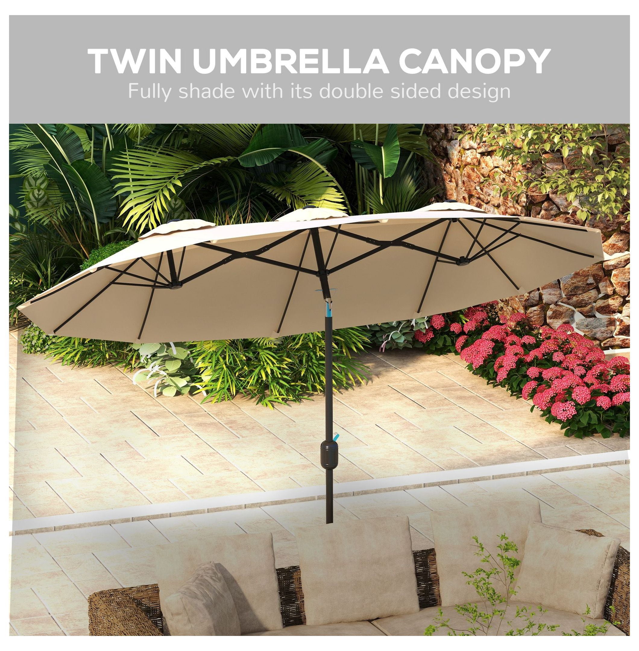 9.5' Patio Umbrella Outdoor, Market Umbrella with Tilt & Crank, 12 Ribs, UV Protection for Garden, Deck, Pool - Brown