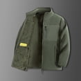 thumbnail image 2 of LNWUY (M-5XL) Men Big and Tall Stand Collar Pola-Fleece Jacket Solid Color Casual Long Sleeve Spliced Zipper Pocket Warm Outdoor Coat Green XXXL, 2 of 6