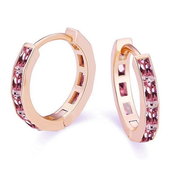 Paris Jewelry 18K Rose Gold Plated 3Ct Emerald Cut Pink Sapphire Hoop Earrings