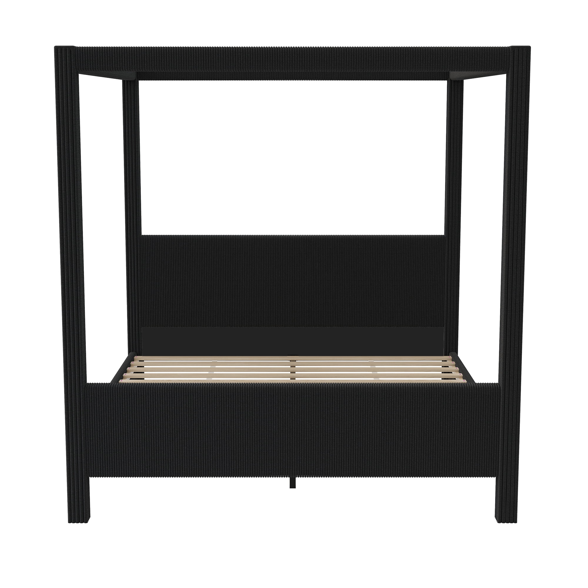 Euroco Upholstery Queen Size Canopy Platform Bed, No Box Spring Needed, Black