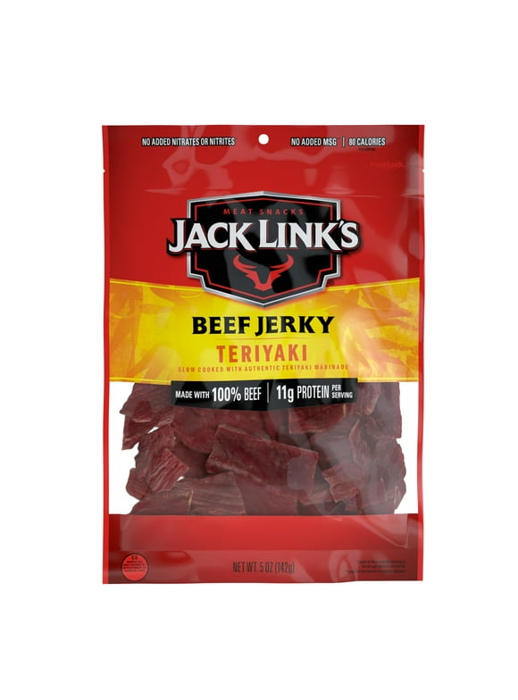 Jack Links Beef Jerky, Teriyaki, Made with 100% Beef, 11g of Protein per Serving, 5 oz, Resealable Bag