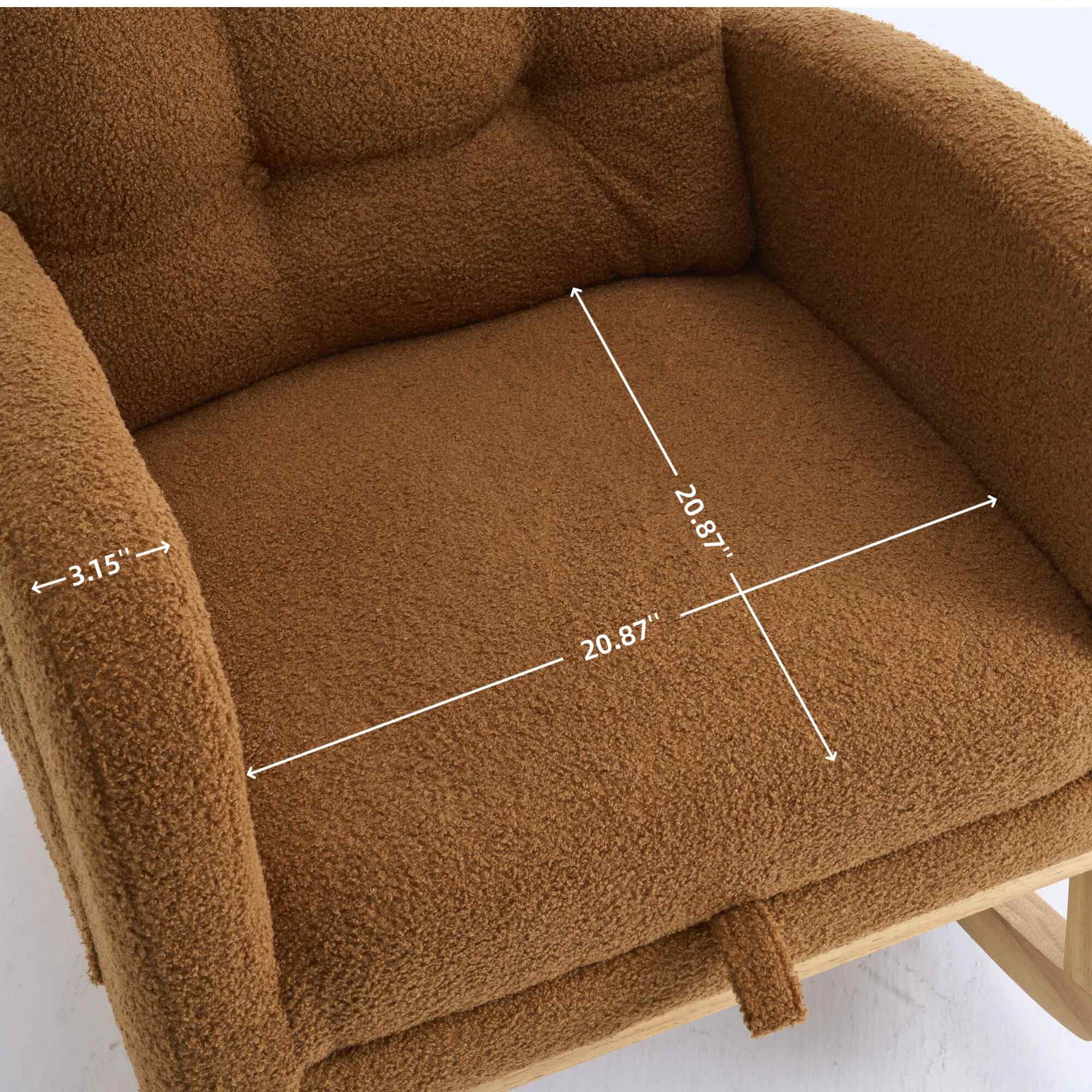 Timbernest Nursery Rocking Chair, Upholstered Arm Chair for Living Room, Comfy Chair with Footrest, Side Pocket and High Backrest, Camel