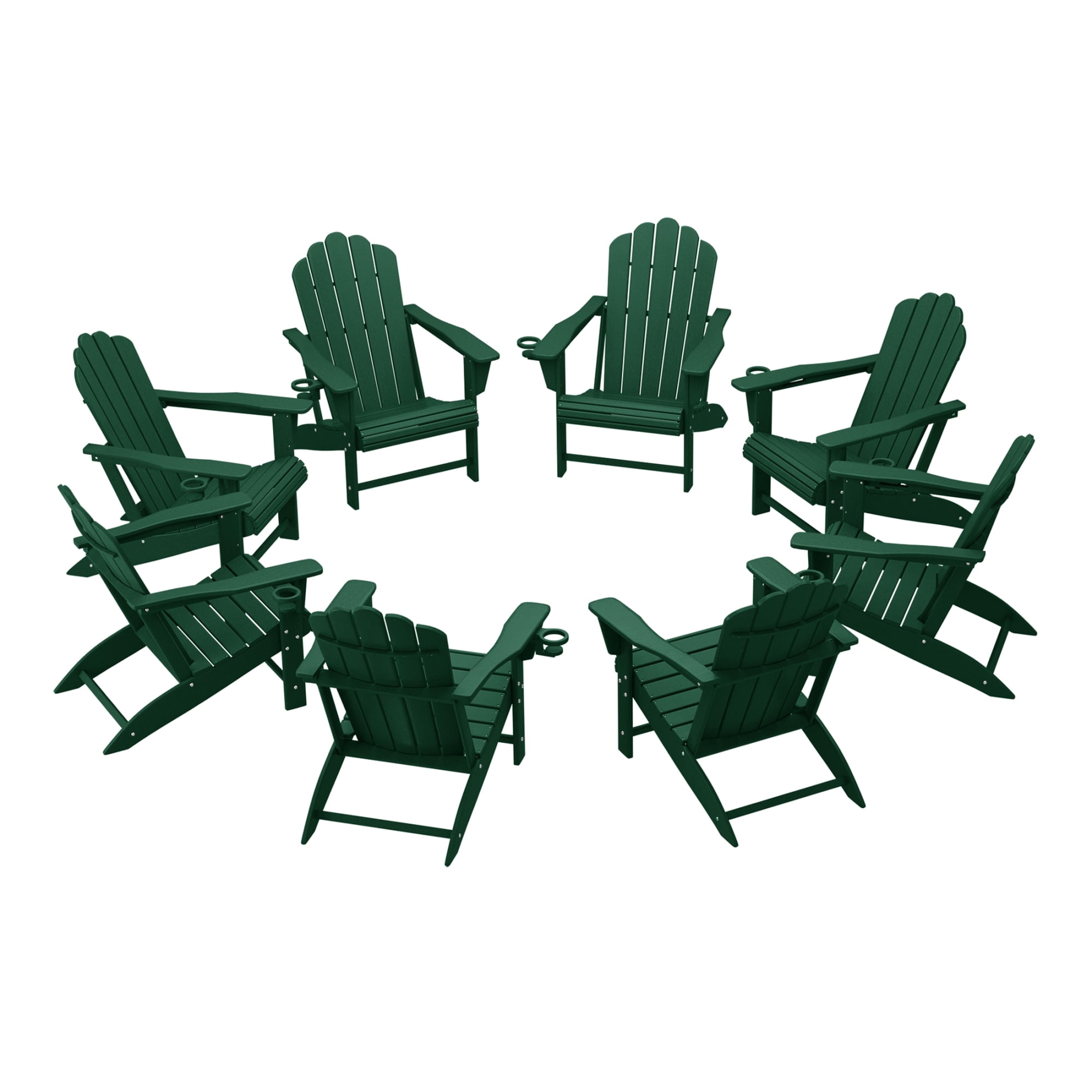 WestinTrends Highland Outdoor Patio HDPE Adirondack Chairs With Cup Holders (Set of 8), Dark Green