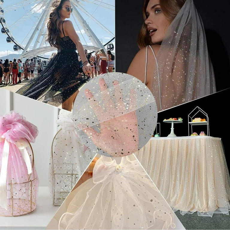 1.09 Yards 59 Inch White Mesh Gold Sequin Sheer Paillette Sparkle Organza  Glitter Tulle Transparent Shiny Lace Polyester Fabric for Sewing Making Wedding  Dress Clothing DIY Craft Supply - Walmart.com
