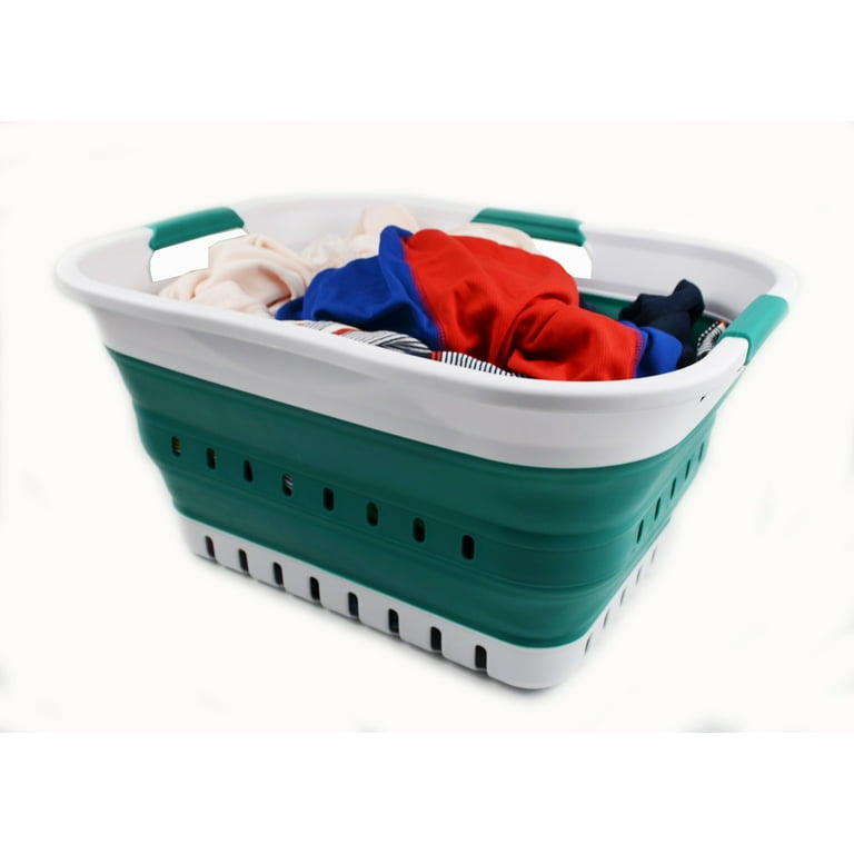 SAMMART 30L (8 gallon) Collapsible 3 Handled Plastic Laundry Basket -  Foldable Pop Up Storage Container/Organizer - Portable Washing Tub - Space