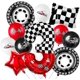 thumbnail image 2 of racing theme 40-inch digital foil balloon, featuring black and white checkered pattern and red racing elements, perfect for birthday party decorations and racing-themed events. (Number 3, 11), 2 of 14