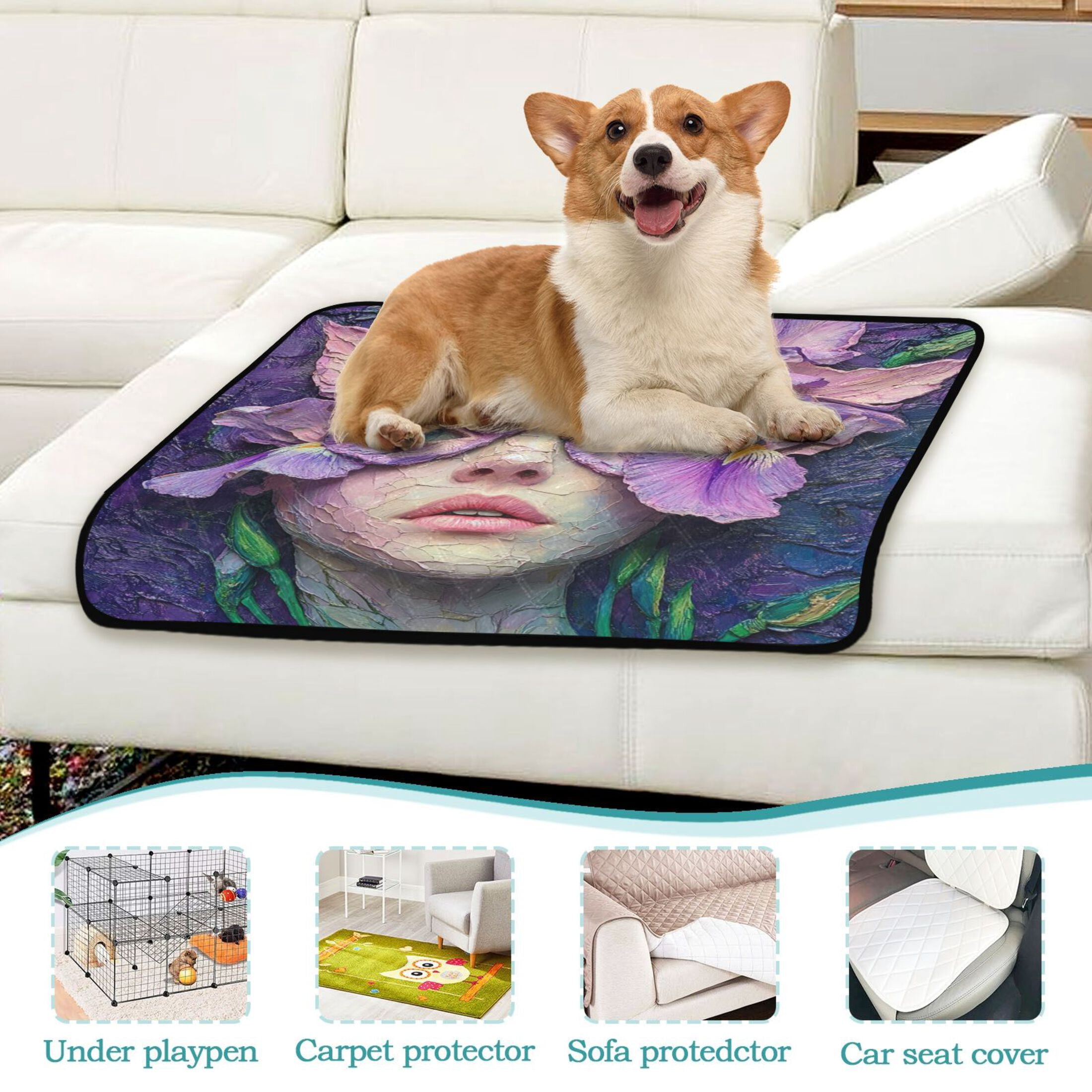 Qxltty Iris Fairy Cat litter Pads Pet Set of 2 Diaper Mats Center Anti-leakage Layer Absorbent Soft and Comfortable