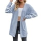 thumbnail image 3 of Cárdigan Umfun para mujer, liso, largo, tejido a rayas, con estampado, para vestidos, tops, ligero, de manga larga, con dobladillo alto y bajo, azul claro 2XL, 3 of 5