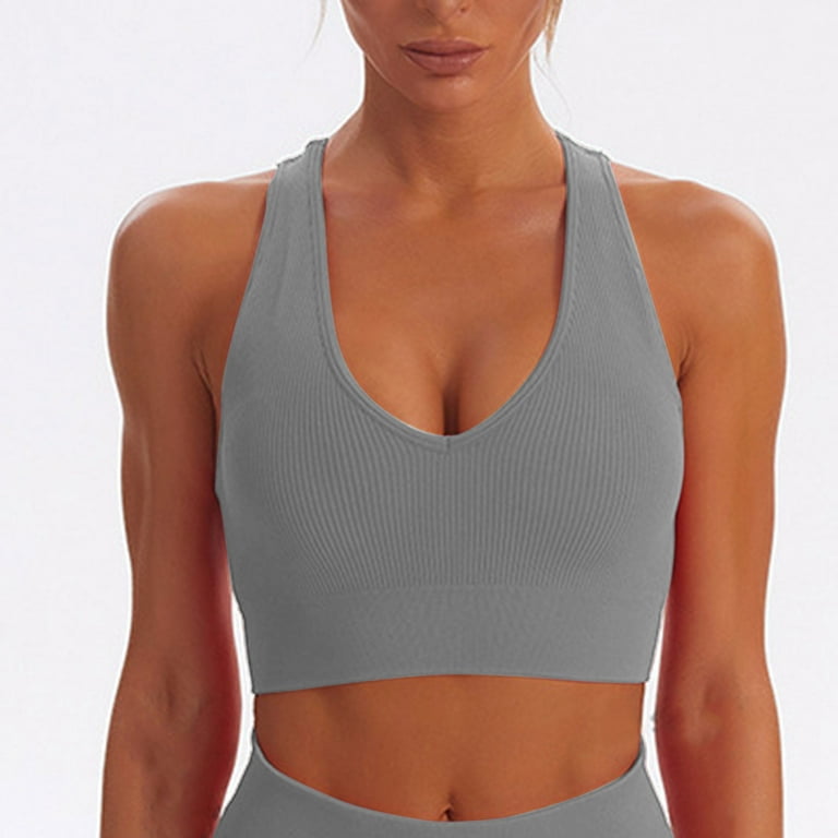 ZQGJB Womens Longline Sports Bra Ribbed Padded Crop Tank Tops