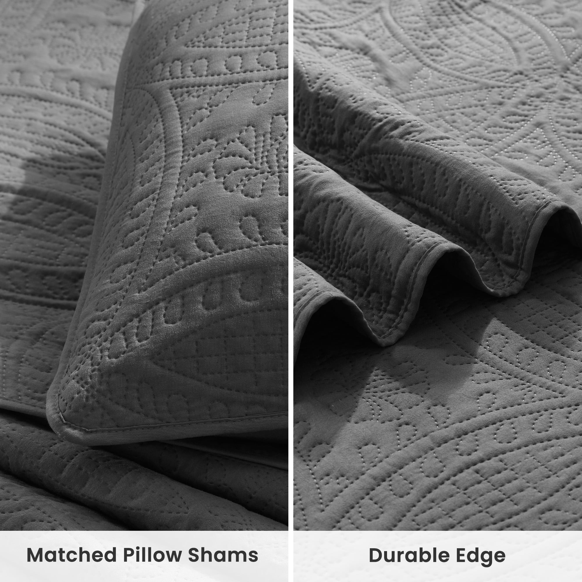 Sleep Zone Ultrasonic Medallion Quilt Set Full/Queen, Soft Lightweight Bedspread, All-Season Coverlet (Grey, Full/Queen)