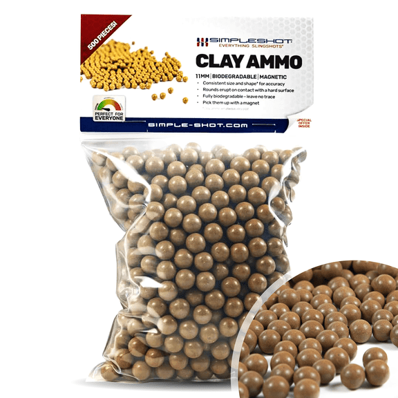 Clay Slingshot Ammo (11mm - 7/16 inch / 500pcs) with Mesh Carry Bag, SimpleShot All-Natural Non-Toxic Biodegradable Magnetic Clay Ammo